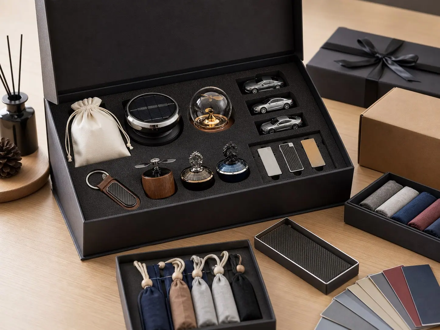 Relatiegeschenkset voor autobedrijven met merkproduct en presentatieverpakking