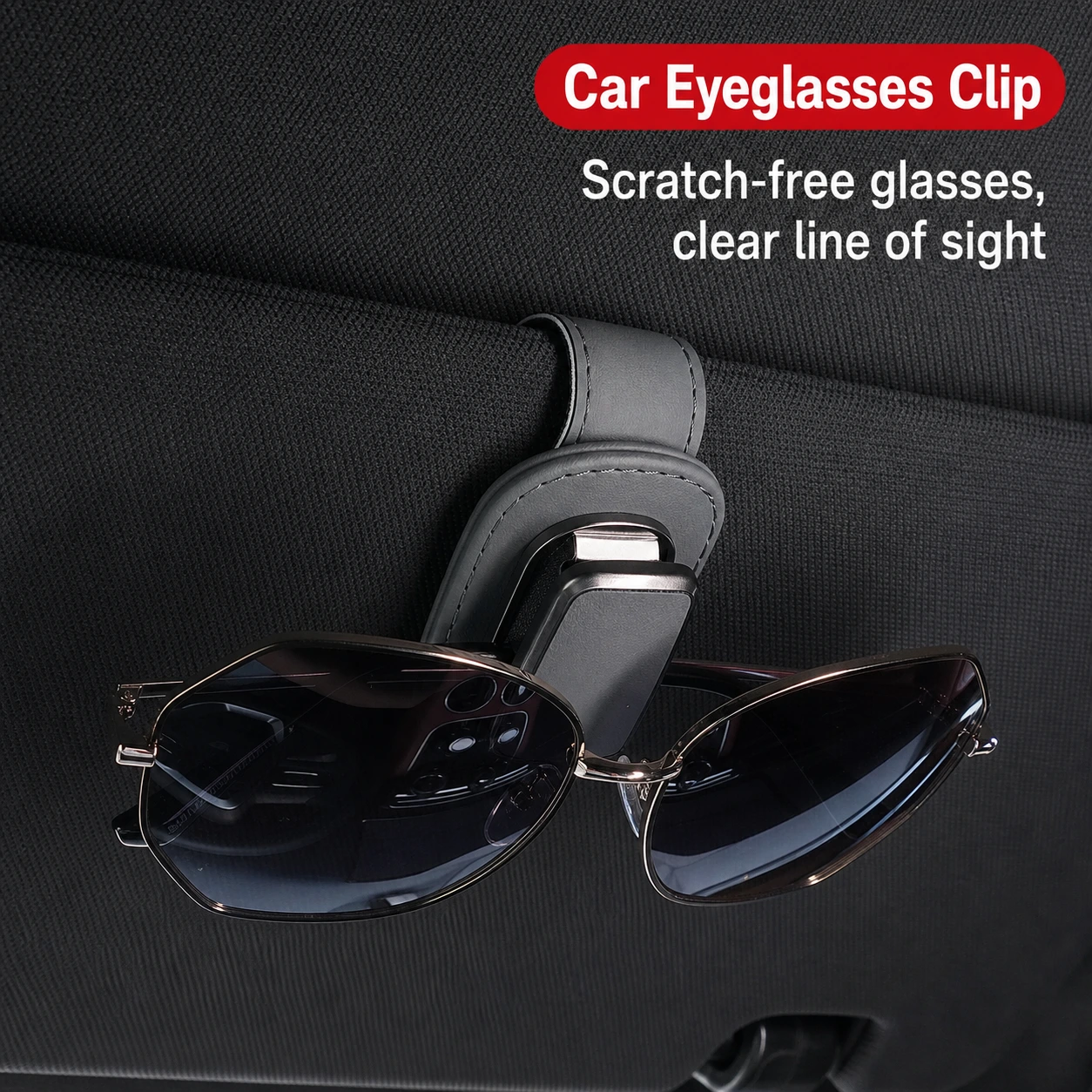 Car visor eyeglasses clip shown for fit and branding review